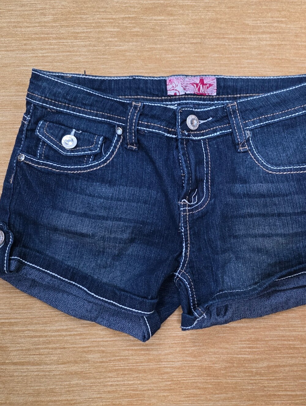Girls Dark Blue Denim Shorts with Contrast Stitching Vintage Y2K